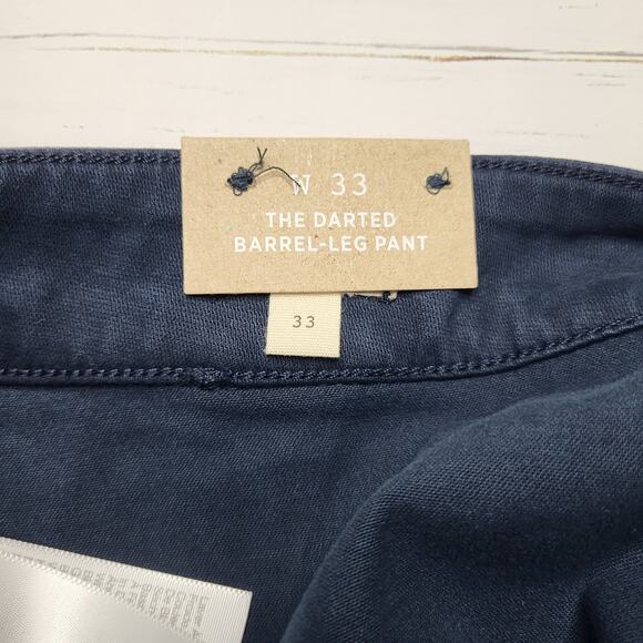 Madewell Darted Barrel Pants Classic Navy Blue Cotton Blend Twill Button Zip 33 - Picture 11 of 12